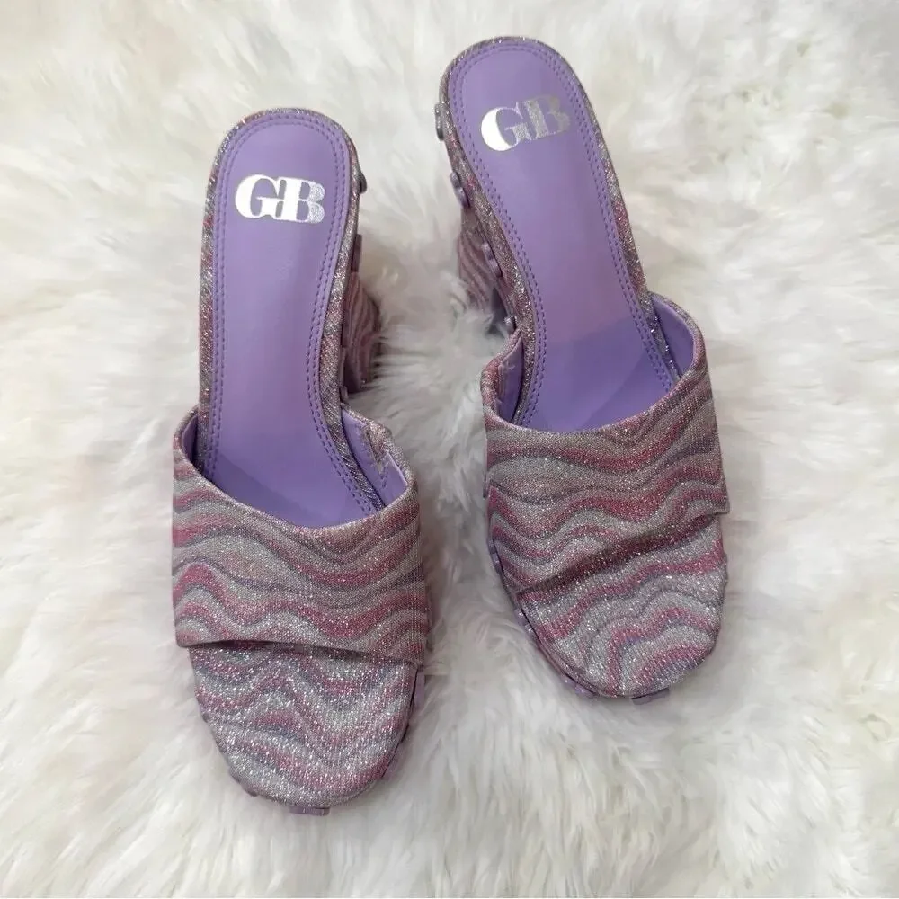 GB Heart-String Sparkle Swirl Heart Studded Platform Slide Sandals Sz 6